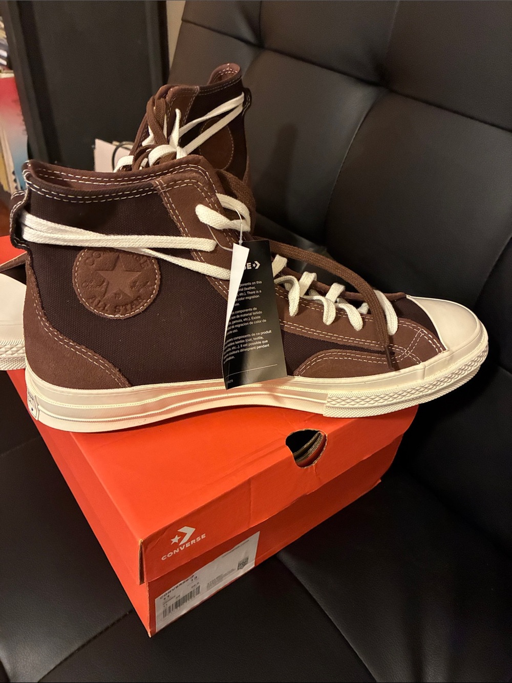 Converse Mens 12 Brown High Top Sneakers 173196C Chuck Taylor’s 70 HI dark root - Picture 4 of 12